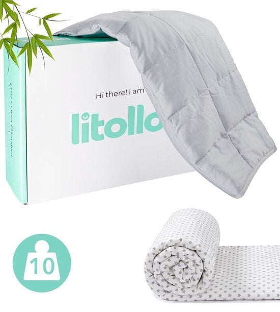 Litollo Beschwerungsdecke 10 kg mit Außenbezug Sternenmuster - Beschwerungsdecke - Langlebiges Bambusmaterial - Grau - 150x200cm