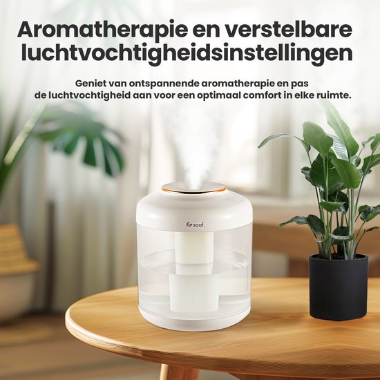 Luftbefeuchter - 1.5L - Luftbefeuchter - Kabellos & Wiederaufladbar - Aroma Diffusoren - Flüsterleise - Weiß - von Saaf