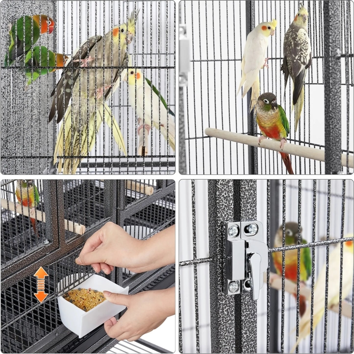 Yaheetech Vogelkäfig mit Trennwand - mit abnehmbarem Ständer und vier Sitzstangen und Aufbewahrung - für Kanarienvögel und Sittiche - schwarz lackiertes Metall und Holz - 95,5 x 45,5 x 105 cm