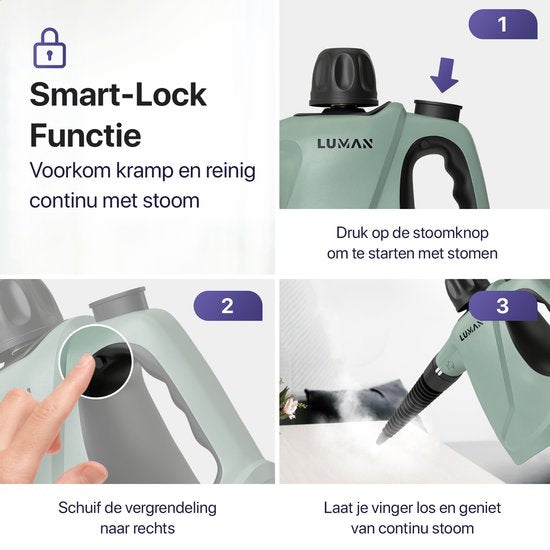 LUMAN - 16 in 1 Dampfreiniger C3 - Handdampfreiniger - Steam Lock Funktion - 1050 Watt - 450 ML - Grün