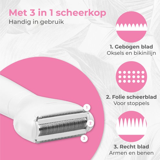 Nuvance - Ladyshave - Ladyshaves für Frauen - 4 Aufsätze - mit Augenbrauentrimmer - Bikini-Trimmer - Rasierer Frau - Lady Shave - Weiß