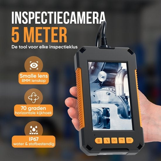 Strex - Inspektionskamera/ Endoskop - 5m Kabel - 4,3-Zoll-LCD-Bildschirm - IP67 Wasserdicht - Inkl. 32gb microSD - Schwarz/Orange