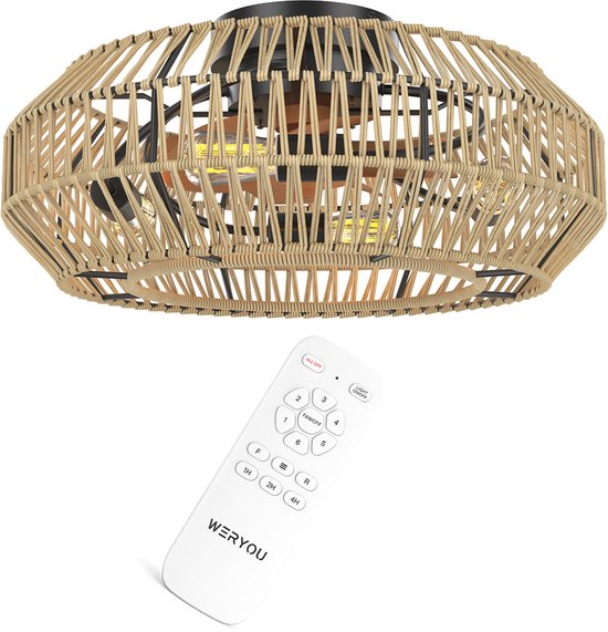 WERYOU® illuminAIR Deckenventilator - Deckenlampe - Deckenventilator mit Beleuchtung - Deckenlampe - Fächerlampe - Deckenlampe - Inkl Fernbedienung - Dimmbar - ⌀56CM