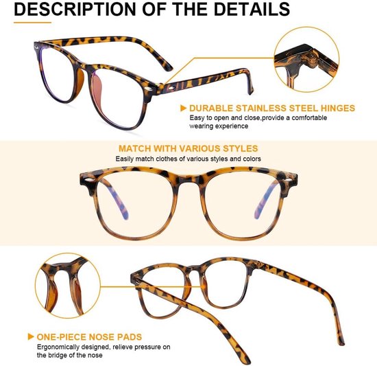 Blaulichtbrille – Computerbrille – Bildschirmzeit – Leichtes Gestell – Unisex – Schildpatt