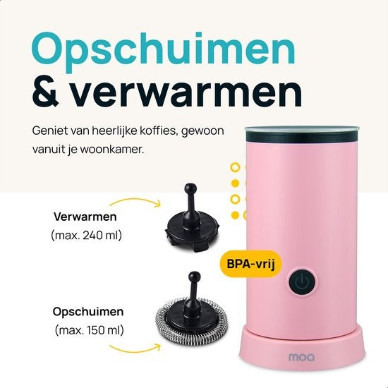 MOA Milchaufschäumer elektrisch - BPA-frei - zum Aufschäumen und Erhitzen - Pink - MF5P