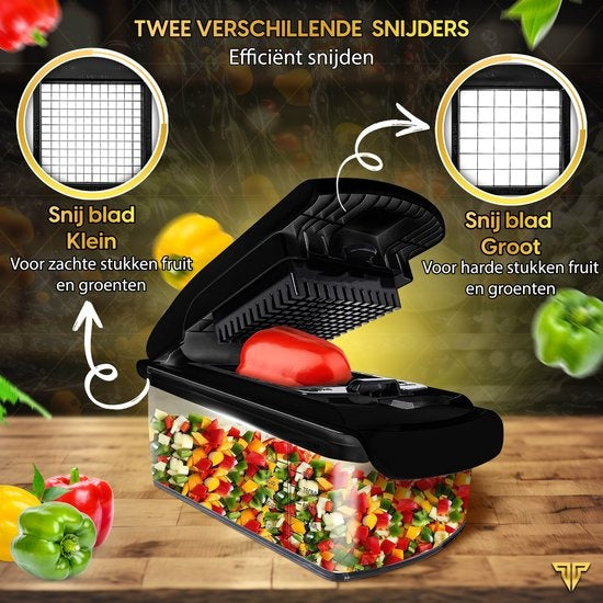Toivo Kitchen Gemüsehobel - Multifunktional - Schwarz - 11 in 1 Küchenmandoline - Manuell - Küchenhobel - Zwiebelhobel - Spiralschneider - Chipsschneider - Reibe