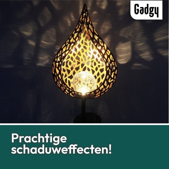 Gadgy Solar Drip mit Erdspieß - Solar Gartenleuchten - 2er Set - 90 cm hoch - Kupferfarbenes Metall - Solar Gartenleuchten - Led Außenbeleuchtung mit Sensor - Gartenfackel - Gartenpfahl