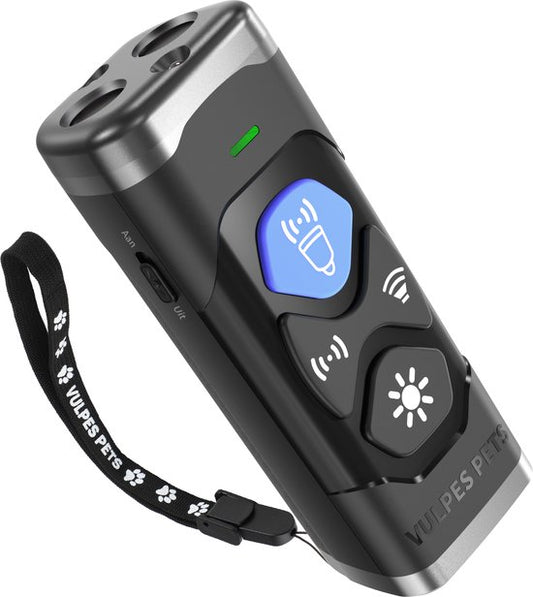 Vulpes Goods® Ultraschall-Anti-Bell-Gerät - 4-in-1 Anti-Bell-Gerät Max - ohne Schock - alternatives Anti-Bell-Halsband - für kleine & große Hunde - Audio - Taschenlampe - Taschenlampe - USB-aufladbar
