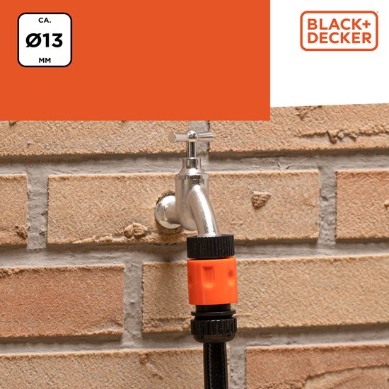 BLACK+DECKER Gartenschlauch Schnellkupplung - 1/2'' - ⌀13 mm - Kunststoff - Schwarz/Orange