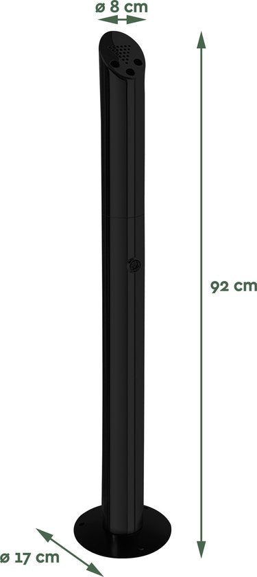 BRASQ Aschenbecher Upright Schwarz - 2 Liter Fassungsvermögen - Raucherstange, Buche Säule - 21x21x92 cm Upright Aschenbecher für den Innen- und Außenbereich