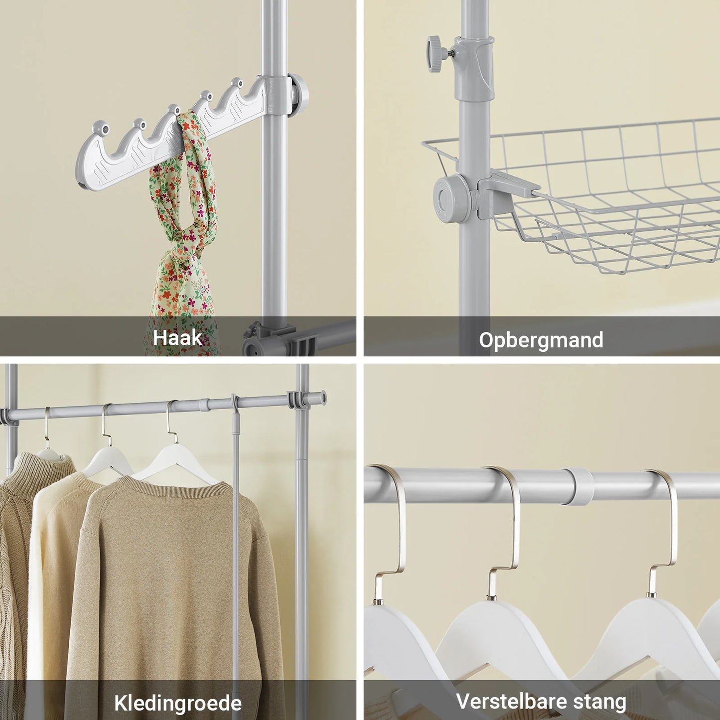 SoBuy KLS04-II-HG Teleskopstange Kleiderständer mit 5 Kleiderstangen und 2 Körben