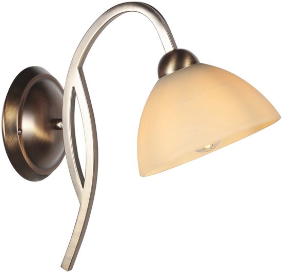 Anthea 4328BR – Klassische Wandleuchte mit bronzefarbenem Leuchtenkörper und einem 17 cm großen Glasschirm in Marmoroptik, E27-Fassung, Steinhauer