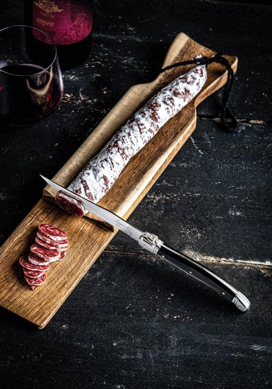 Laguiole Style de Vie Wurstbrett mit Steakmesser Premium Line - Akazienholz - Schwarz