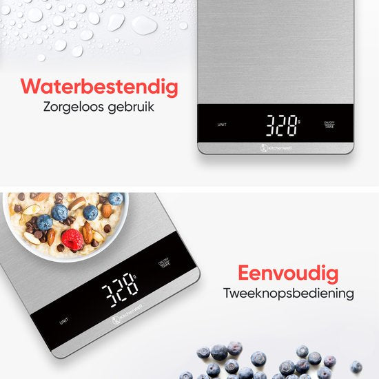 Kitchenwell Digitale Präzisions-Küchenwaage - Küchenwaage - 5gr - 10kg - Tara-Funktion - Grau