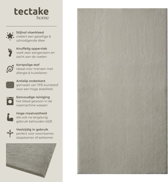 tectake® Kurzflorteppich - 60 x 110 cm - Farbe Sand - Teppich für Wohnzimmer, Schlafzimmer, Esszimmer - pflegeleicht und waschbar - rutschfeste Unterlage - allergikerfreundlich - verschiedene Größen und Farben