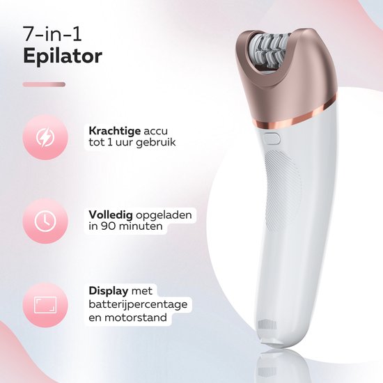 Beeperfect 7 in 1 Epilierer für Frauen - Bikini-Trimmer - Wiederaufladbar - Wasserdicht - 7 Aufsätze - weiß/rosa