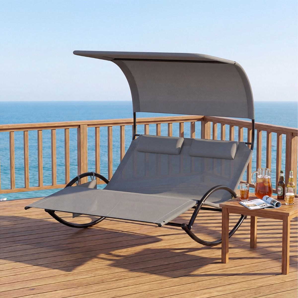 Coast Doppelschaukelstuhl – mit Sonnendach – bequeme Kissen – grau
