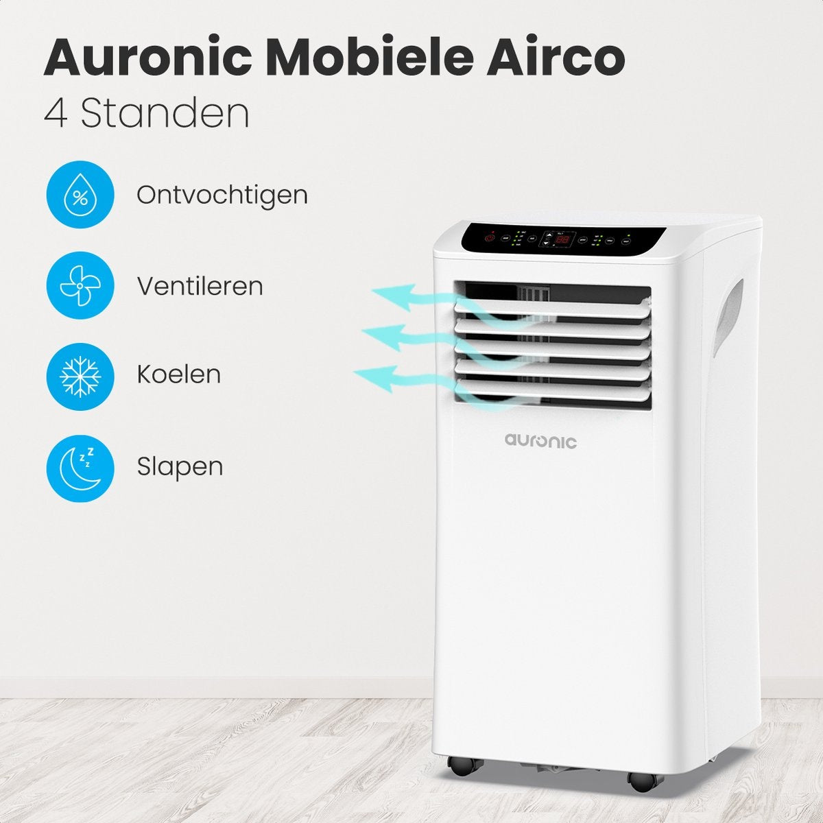Auronic - Mobile Klimaanlage - 4 Stufen - mit Fernbedienung und Fensterdichtungssatz - für 15-35 m2 - Weiß