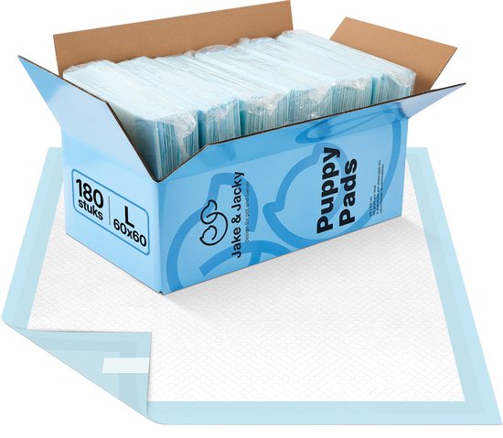 Jake and Jacky 180 Stück Puppy Training Pads mit Klebestreifen - Toilettentraining Hund - Pinkelpads Hund - Hundetoilette 60 x 60 cm