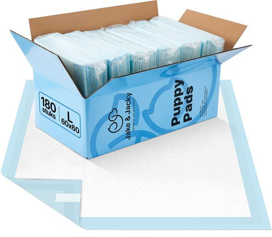 Jake and Jacky 180 Stück Puppy Training Pads mit Klebestreifen - Toilettentraining Hund - Pinkelpads Hund - Hundetoilette 60 x 60 cm