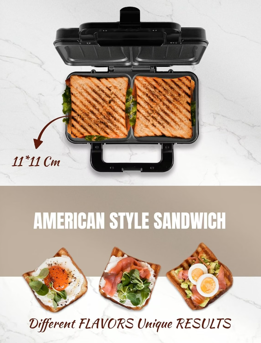 Bestron XL Sandwichtoaster ASM92XLSS  – 900 W – 26 × 31 × 12 cm – Beige