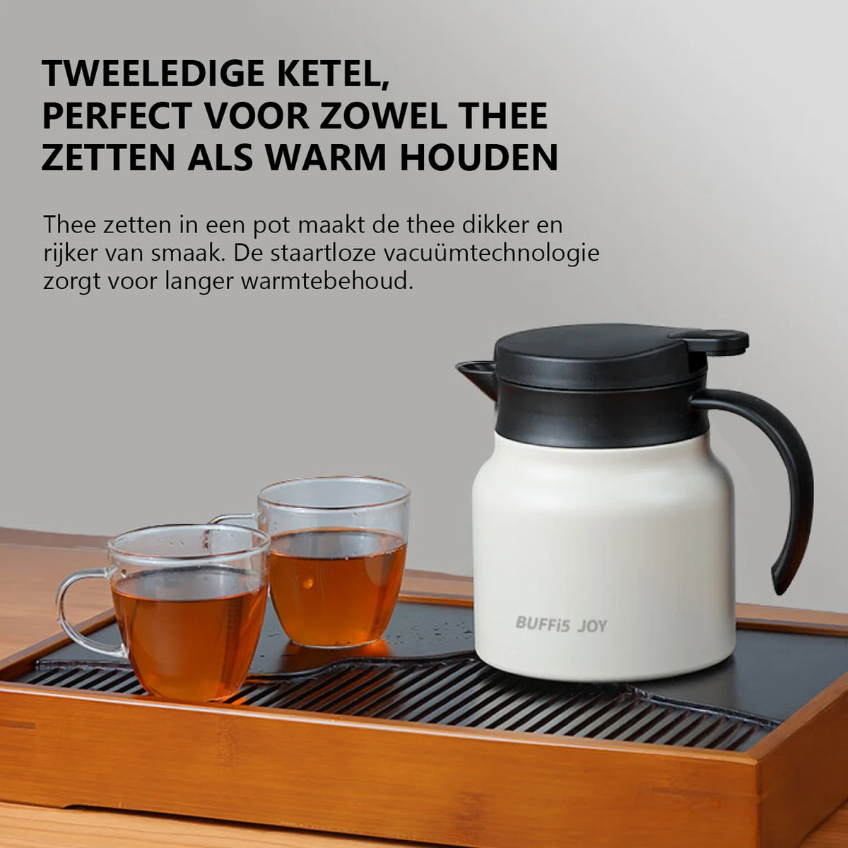 LIFEPAL Thermoskanne mit Teefilter – 800 ml – Innenwand aus Edelstahl 316 – 8-lagige Isolierung – Weiß
