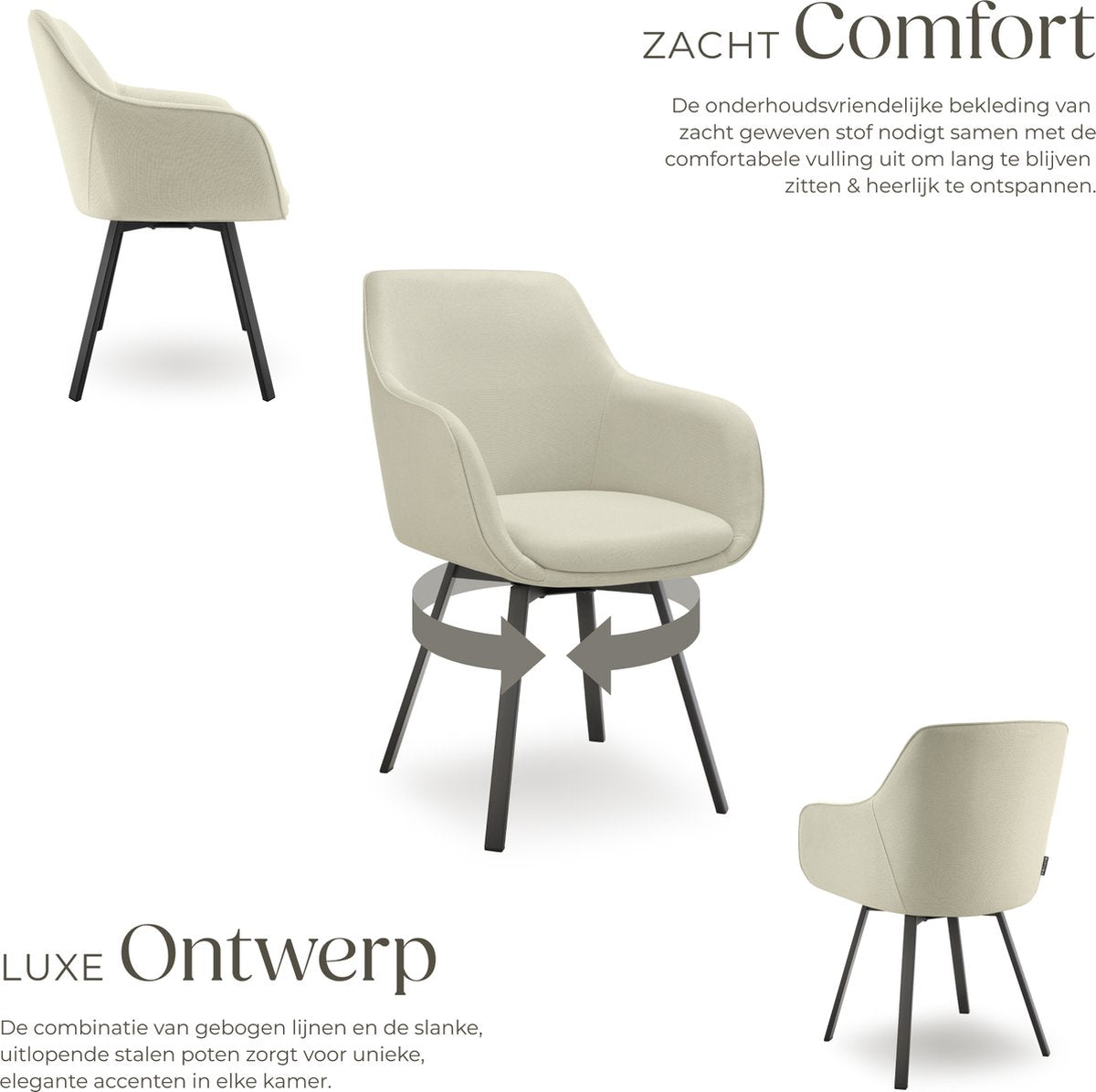 tectake® Esszimmer-Drehstuhl Alicon 57x59x88 cm - 2er-Set - Beige - Stilvolles und bequemes Design für Esszimmer, Wohnzimmer oder Büro