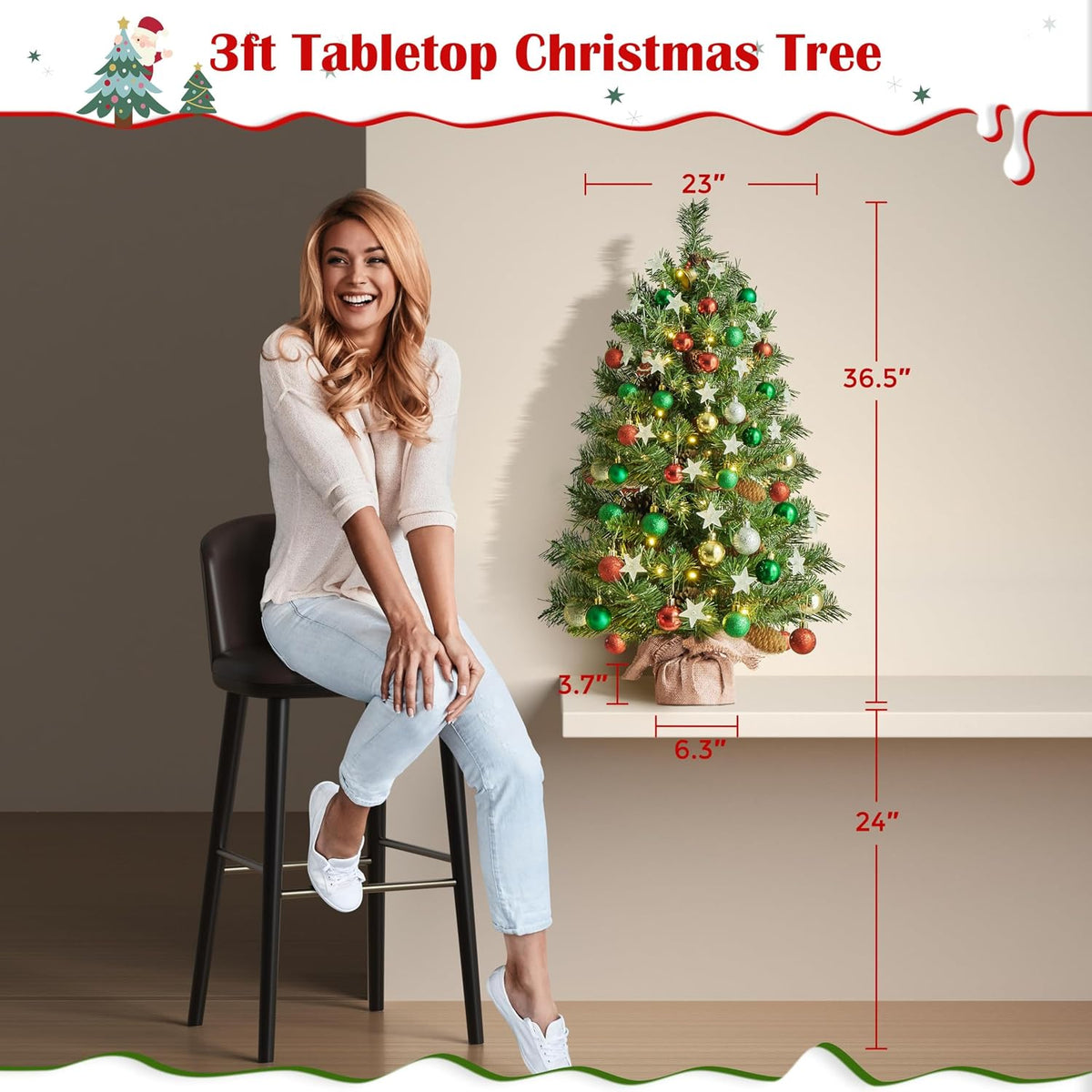 Yaheetech Kunstweihnachtsbaum – 2er-Set – 91,5 cm – 50 warmweiße LEDs – Tannenzapfen – Grün