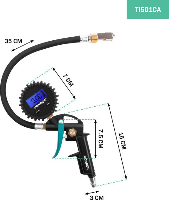 VONROC PRO Reifenpumpe - Fahrradpumpe - 3-in-1: pumpen, Druck messen und entlüften - Digitales Manometer - Geeignet für Kompressor und Druckluft - 10 bar - Universal EURO/DIN 7,2mm Kopfdurchmesser - Inkl.