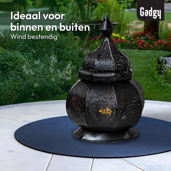 Gadgy Orientalisches Windlicht - Marokkanisches Windlicht - Dekoration für Innenräume - Tischlampe - Teelichthalter Wohnzimmer - Teelichthalter Geschenk - Metall 26x18 CM