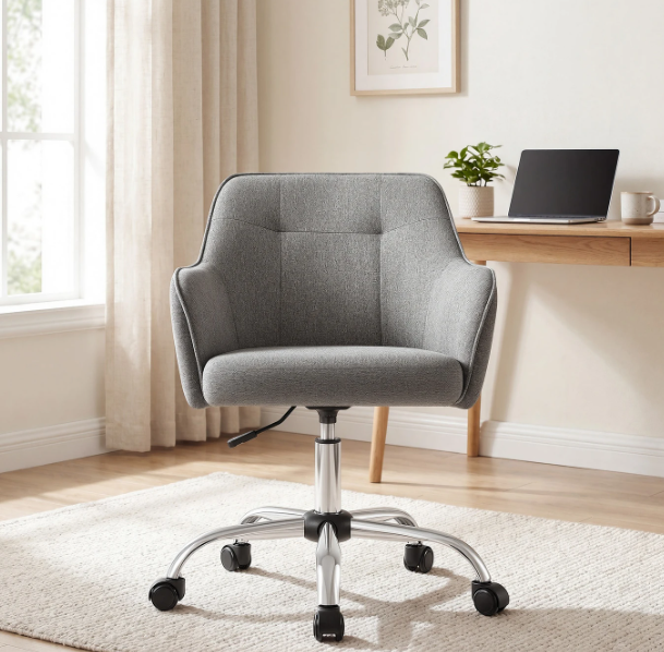 JOYFURNOS Drehstuhl, grau, Leinenoptik, höhenverstellbar (86–96 cm)