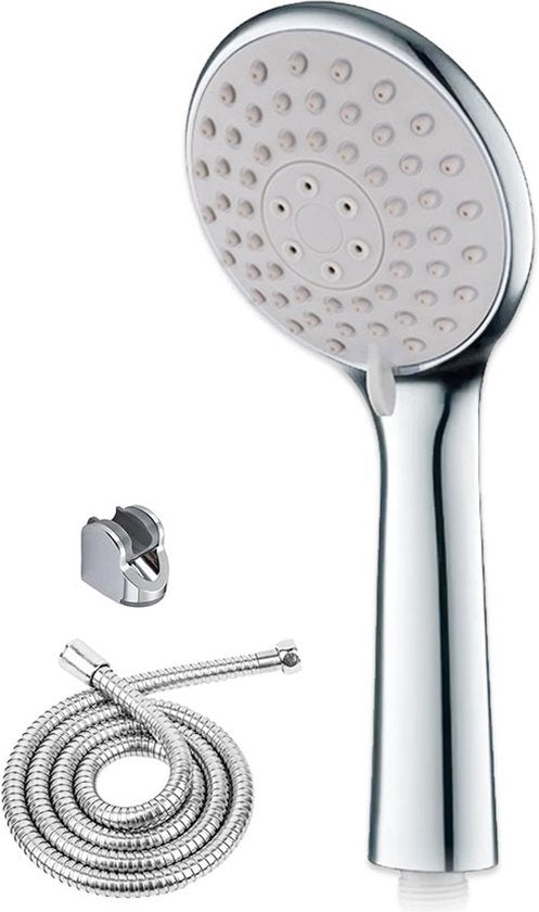 Fuegobird Duschköpfe - mit Schlauch und Halter - 3 Funktionen - Wassersparende Handbrause - Silber