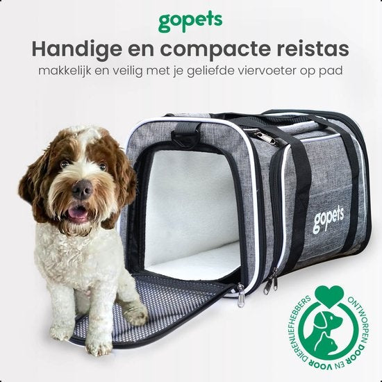 Gopets Tragetasche Hund und Katze - Hundetasche - Reisetasche - Katzentasche - Geeignet für Flugzeuge - Bis zu 5,5 kg - Grau