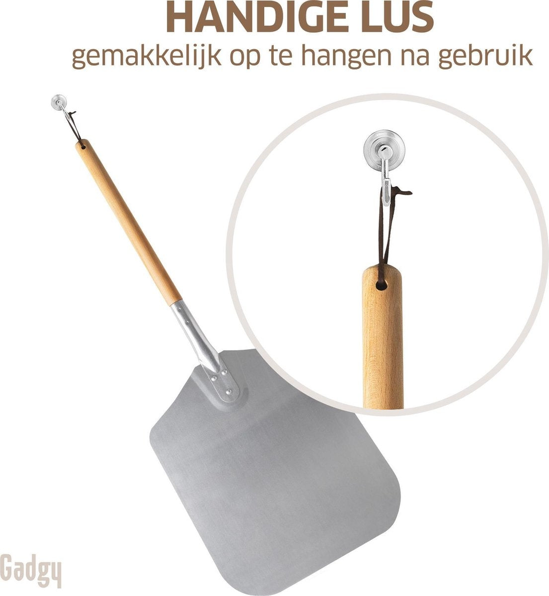 Gadgy Pizzaschaufel für Grill und Backofen - Pizzaspachtel - Geschenk zum Vatertag - Langer Holzgriff - VOfaßbar - Aluminium