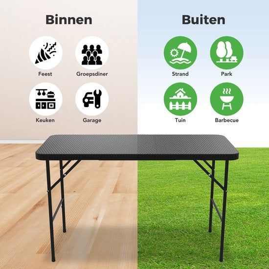 LifeGoods Zusammenklappbarer Tisch - 120 cm - Campingtisch - 4 Personen - Klappbarer Tisch - Schwarz