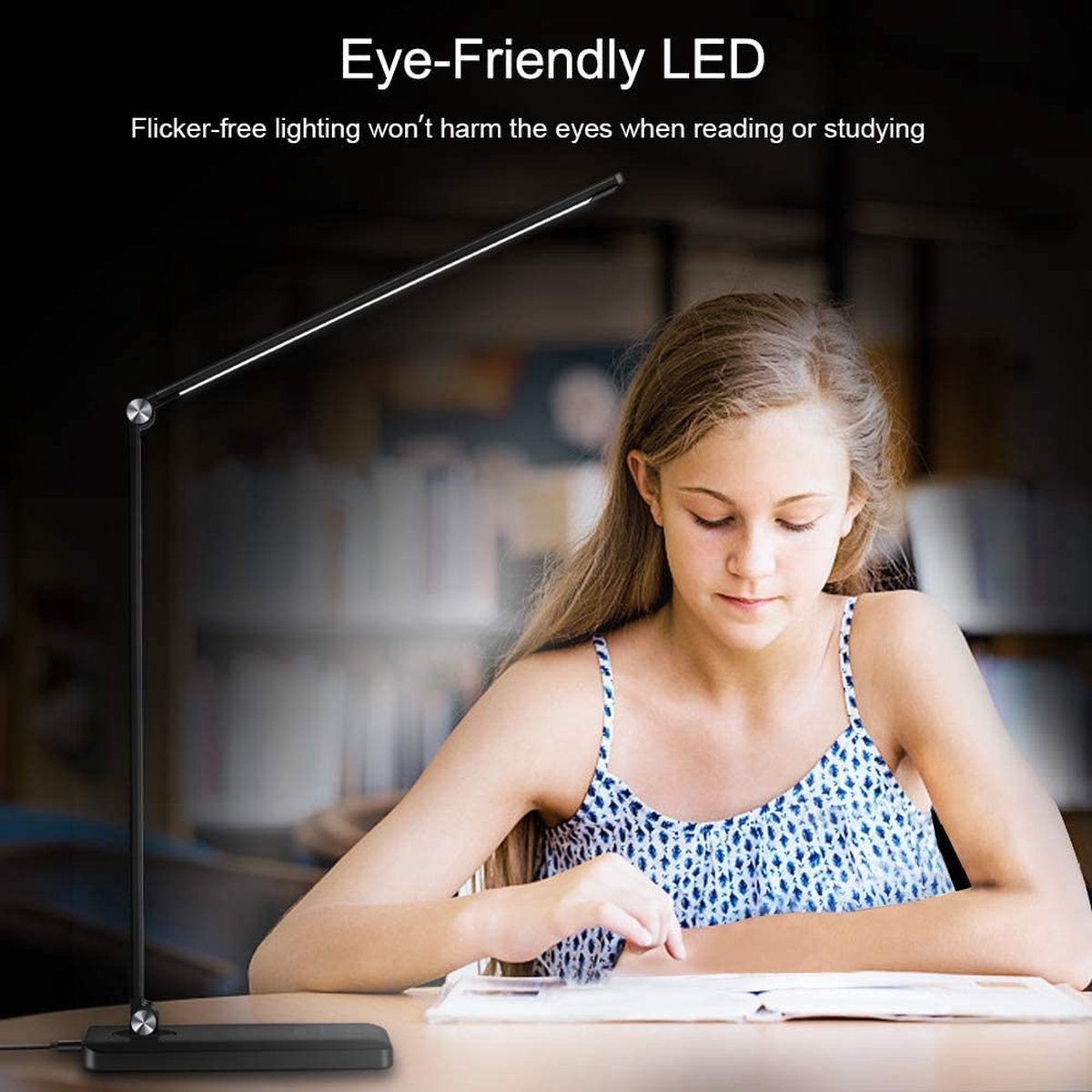 Fuegobird EK009 LED-Schreibtischlampe - kabelgebunden - kabelloses Laden für Telefon - dimmbar - klappbar - Smart Touch - Qi-Technologie - Schwarz