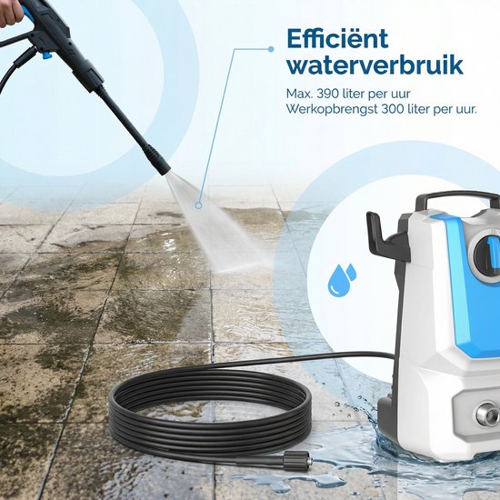 Lugia Jet+ Hochdruckreiniger 1300 W – 90 bar – Kompakt & leistungsstark – Inklusive Spritzpistole und Seifenflasche – Für Auto, Terrasse und Garten