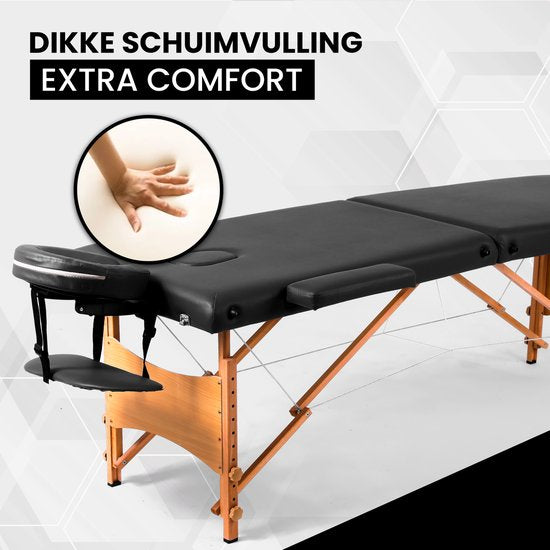 Fitby Massagetisch – Zusammenklappbarer Massagetisch – Behandlungstisch – Höhenverstellbar – 185 x 60 cm – Schwarz