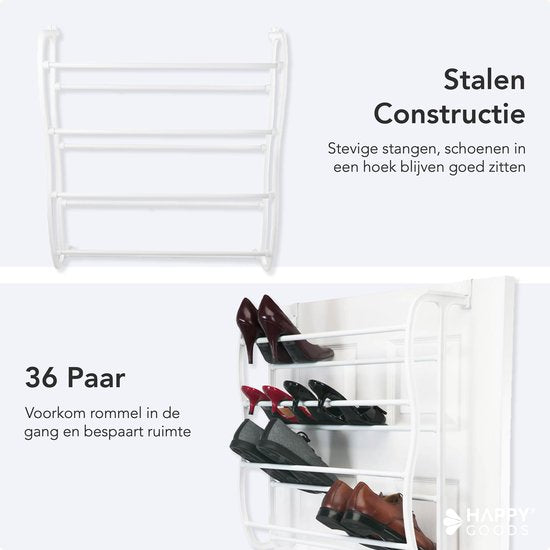 Happy Goods - XXL Schuhregal - 40 Paar Schuhe - Aufbewahrungsregal - Stumpfe und blickdichte Tür - Schuhschrank - Hängendes Schuhregal - Metall - Hängende Aufbewahrung - Schuhaufbewahrungssystem - Schuhschrank - Weiß - Kunststoff - 12 Lagen - Trainer - Or