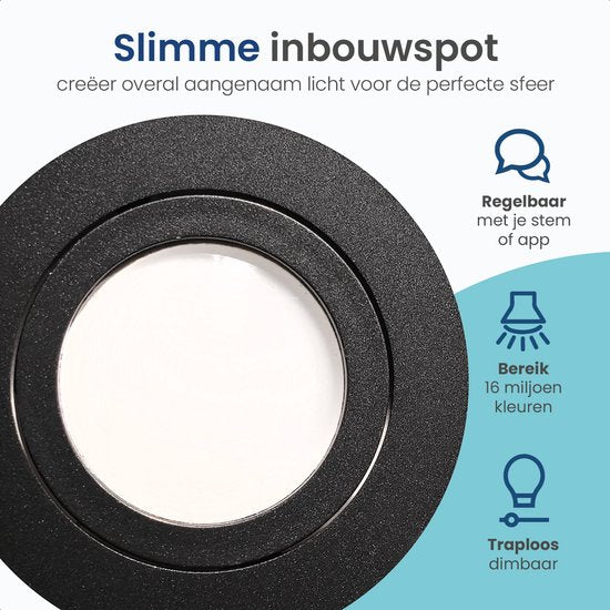 Gologi Smart Einbaustrahler - Smart LED Downlight Dimmbar - Neigbar - RGB+CCT Licht - Gu10 LED Lampe - Schwarz