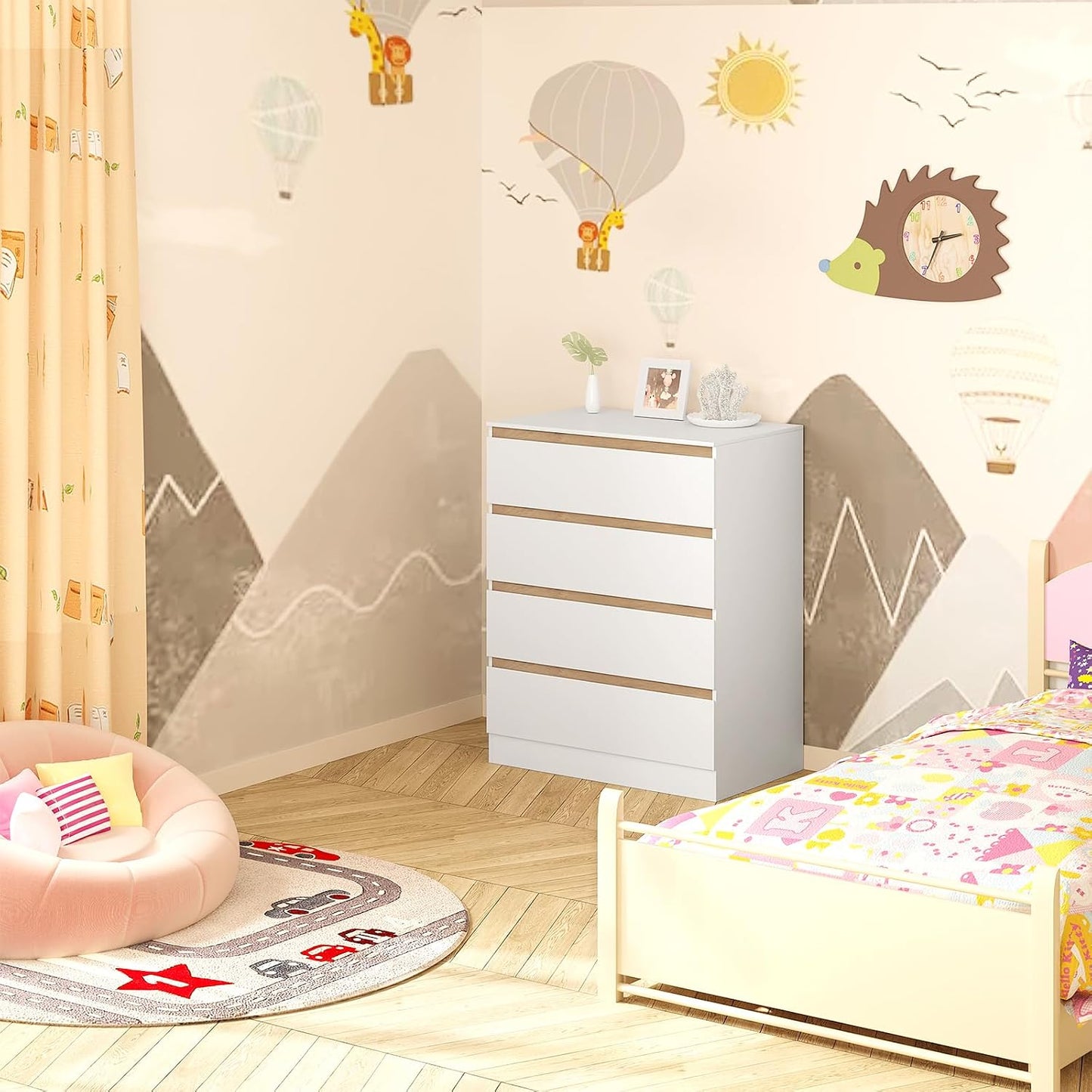 WOLTU Babykommode mit abnehmbarer Wickelauflage – 4 Schubladen – FSC-zertifiziertes Holz – Weiß