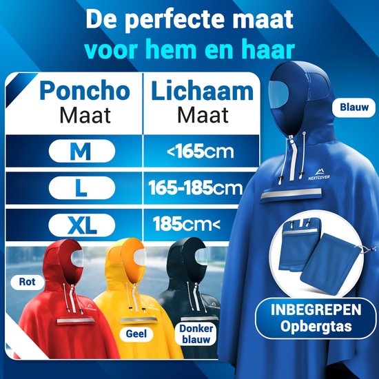 Nextcover Regenponcho Fahrrad für Damen und Herren | Regencape mit AquaShield 2.0 Technologie, wind- und wasserdicht | Ideal zum Radfahren, Wandern und Angeln | Fahrradponcho Erwachsene Unisex Fit | Poncho