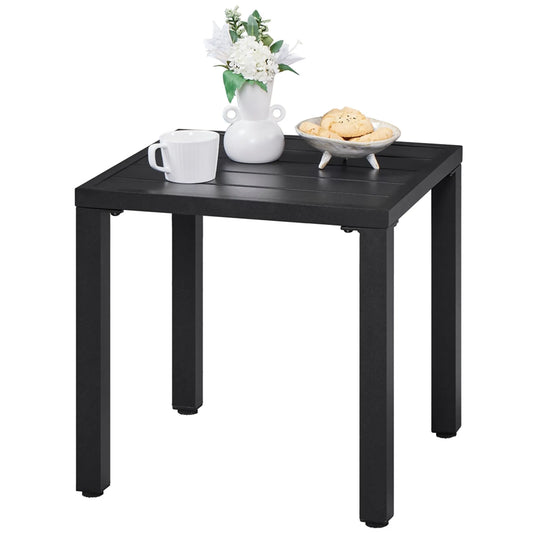 Yaheetech Outdoor Beistelltisch Quadratisch - Ausgestattet mit Latten-Tischplatte und elektrophoretische Pulverbeschichtung und Support Bar - Für Garten Balkon und Terrasse - Schwarzes Metall - 45 x 45 x 45,5 cm