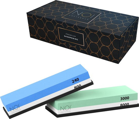 NOI Amsterdam Wetstone Messerschärfer - Körnung 240/800 & 3000/8000 - Schärfstein für Messer - Doppelseitig - Messerschärfer - Wetzstein