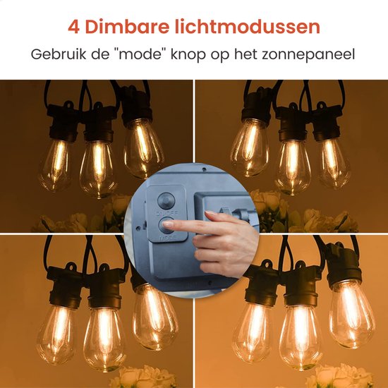 Partizzle 15m wasserdichte Solar Lichterkette - Dimmbar - LED Solar Gartenbeleuchtung - Camping Lichtergirlande - Solar Lichtergirlande für draußen - 2700K / Warm White