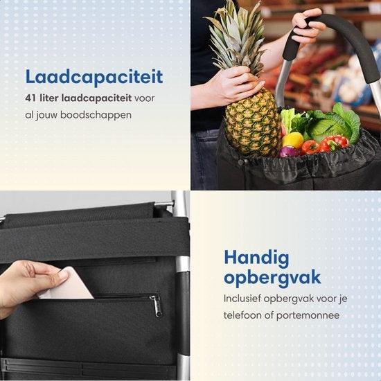 Safe Life - Einkaufswagen - mit gekühltem Fach - 45L - Schwarz/Grau