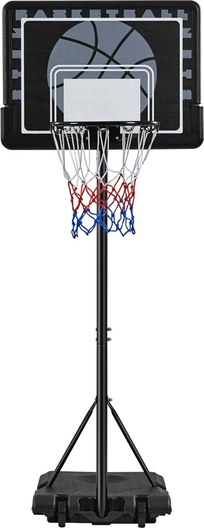 Höhenverstellbarer Basketballkorb mit Rollen, 182–215 cm, schwarz