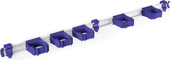 Toolflex Besenhalter und Aufhängesystem für Gartengeräte – Geeignet für Werkzeuge mit einem Durchmesser von 15–35 mm – Aluminiumschiene – 94 cm – Inkl. 5 Werkzeughalter und Befestigungsmaterial – Lila