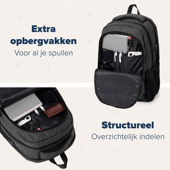 TRVLMORE Rucksack mit Lifetime - Rucksack mit 15.6 Zoll Laptopfach - Schultasche - Spritzwassergeschützt - Männer und Frauen - Jungen und Mädchen - 28L - Anthrazit