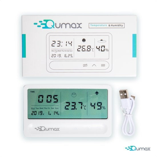 Qumax Digital Hygrometer - Raumthermometer - Luftfeuchtigkeitsmesser mit Halbjahresbatterie - Weiß